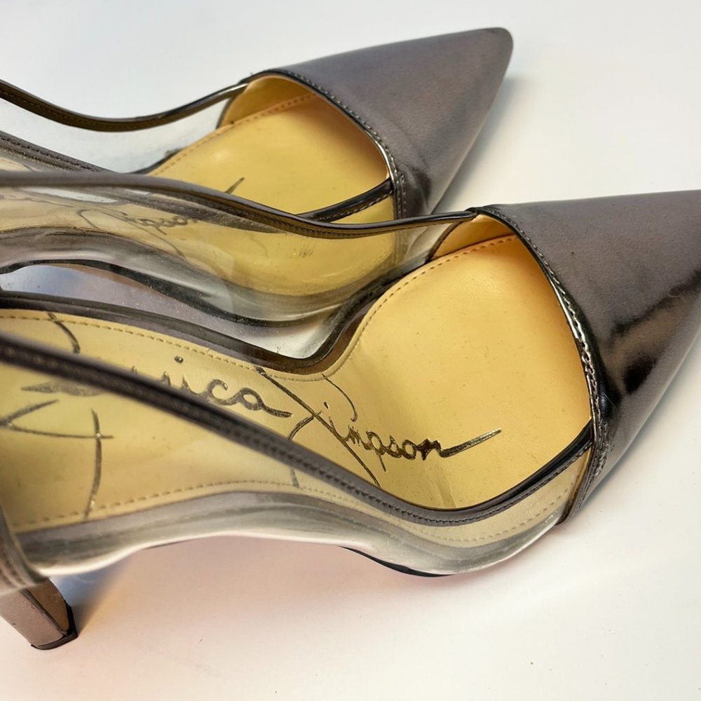 Jessica Simpson clear/chrome party pumps size 8.5